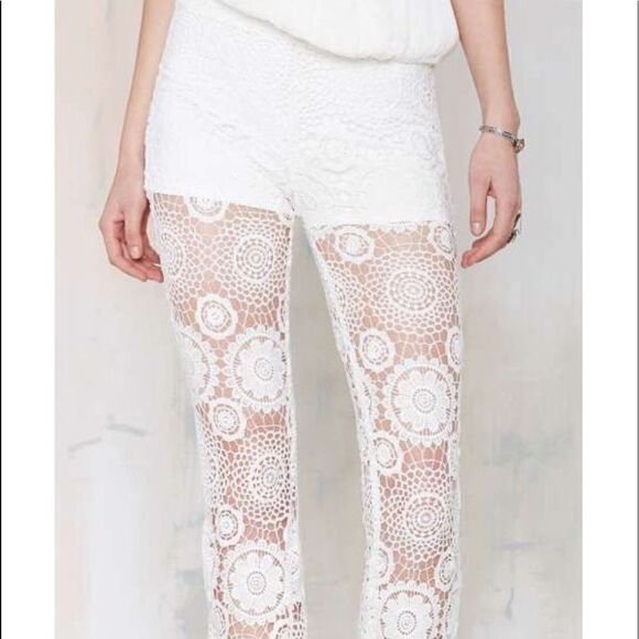 RAGA Lovely Floral Lace White Flare Pants.Size M - Picture 2 of 12